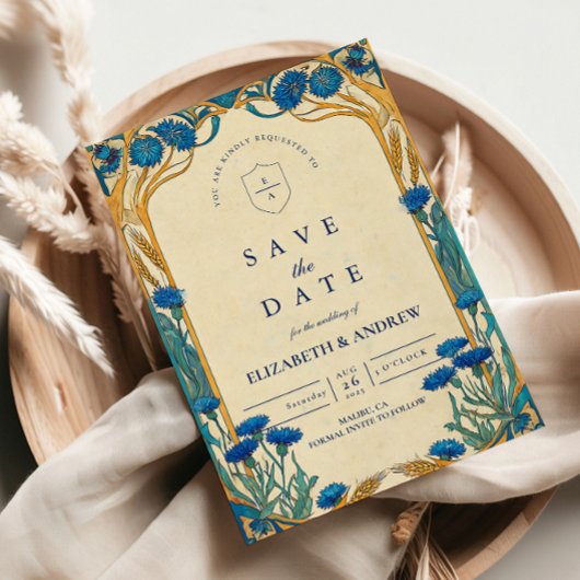 Save The Date Golden Cornflower Art Nouveau Mariage