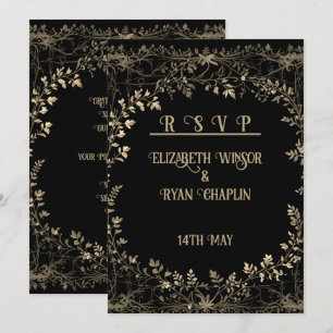 Save The Date Golden Floral Black Elegant