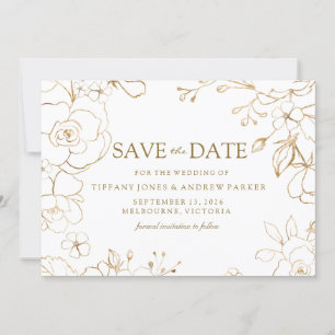 Save The Date Golden Floral Simple mariage élégant