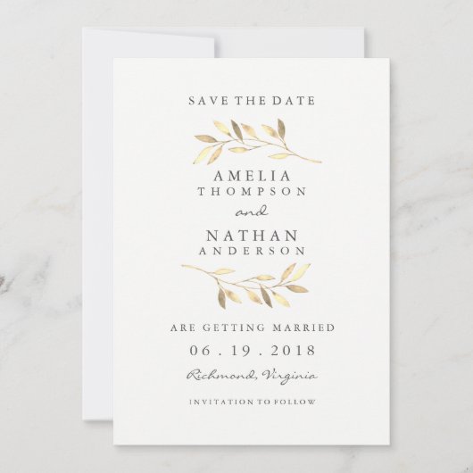 Save The Date Golden Leaf Garden Wedding Enregistrer La Date (Devant)