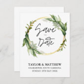 Save The Date Golden Leaf Green Mariage élégant (Devant / Derrière)