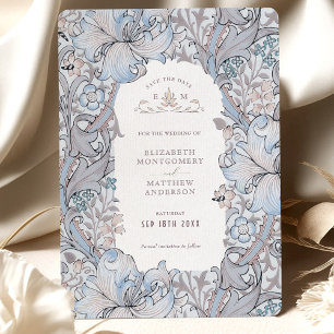 Save the Date Golden Lily Sky Blue William Morris Kaart