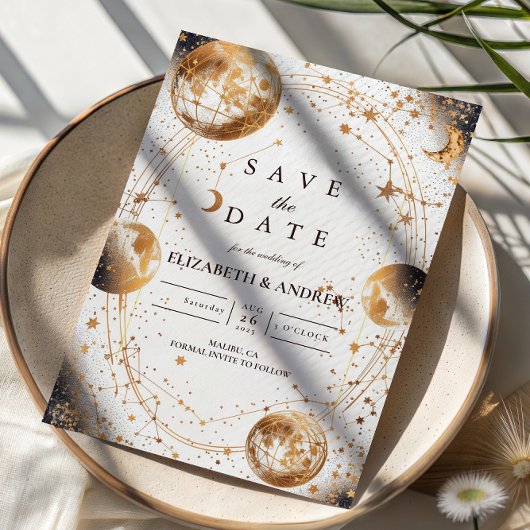 Save The Date Golden Moonlit Celestial Wedding