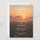 Save The Date Golden Orange Sunset Fireflies Country Wedding (Devant)