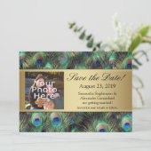 Save The Date Golden Peacock Feather Photo Enregistrer la date (Debout devant)