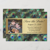 Save The Date Golden Peacock Feather Photo Enregistrer la date (Devant / Derrière)