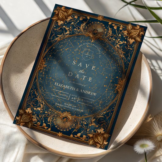 Save The Date Golden Starry Night Wedding