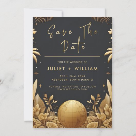 Save The Date Golden Ticket Passport Embarquement Mariage de Pas (Devant)