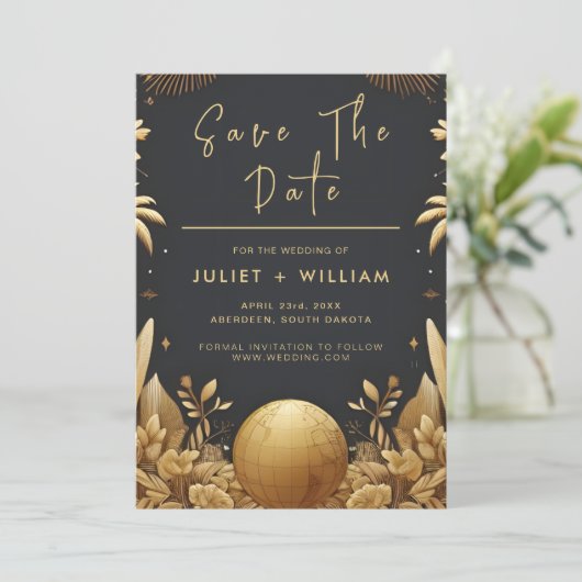 Save The Date Golden Ticket Passport Embarquement Mariage de Pas (Debout devant)