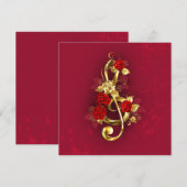 Save The Date Golden Treble Clef avec fleurs Roses (Devant / Derrière)