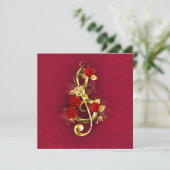 Save The Date Golden Treble Clef avec fleurs Roses (Debout devant)
