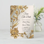 Save The Date Golden Wavy Feuilles Floral Enregistrer la date (Debout devant)