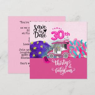 Save The Date Golf 30e anniversaire pour femme golfer thème rose