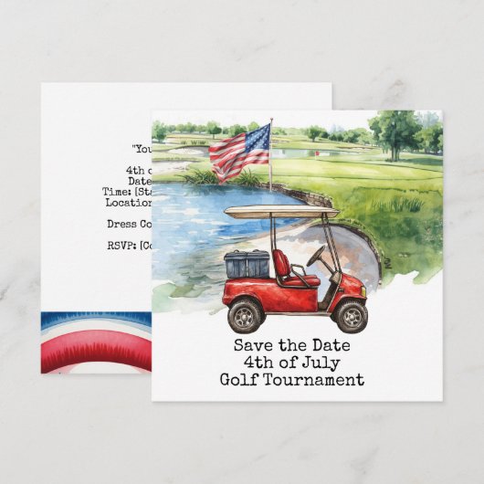 Save The Date Golf 4th July Independence Day for golfer  (Devant / Derrière)