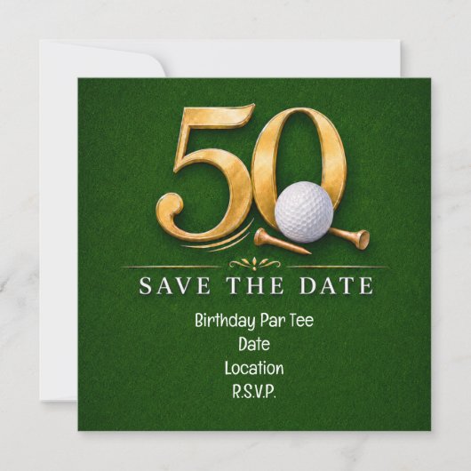 Save The Date Golf 50e anniversaire avec golf sur gazon vert (Devant)