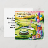 Save The Date Golf Anniversaire Décor de fête sur le parcours (Devant / Derrière)