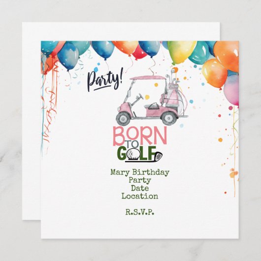 Save The Date Golf né golf thème rose Fille Femme Golfer (Devant / Derrière)