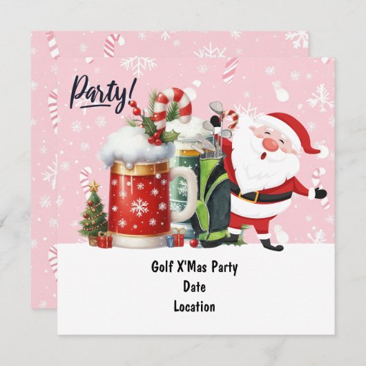 Save The Date Golf Santa Claus en arrière - plan rose (Devant / Derrière)