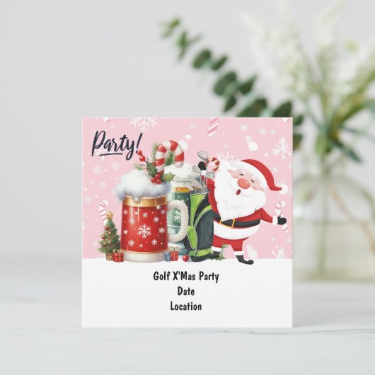 Save The Date Golf Santa Claus en arrière - plan rose (Debout devant)