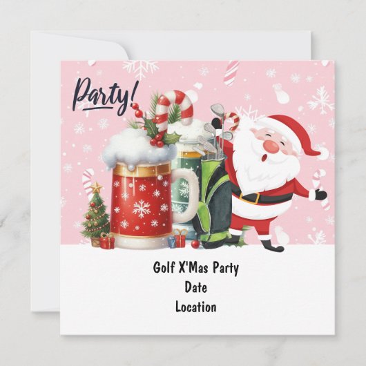 Save The Date Golf Santa Claus en arrière - plan rose (Devant)