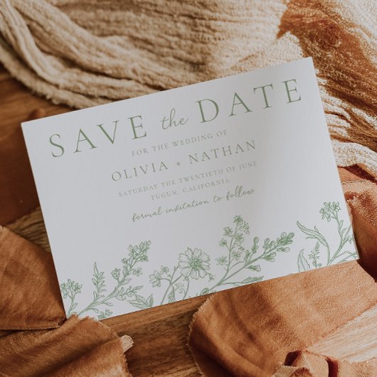Save The Date Gorgeous Sage Line Art Wedding