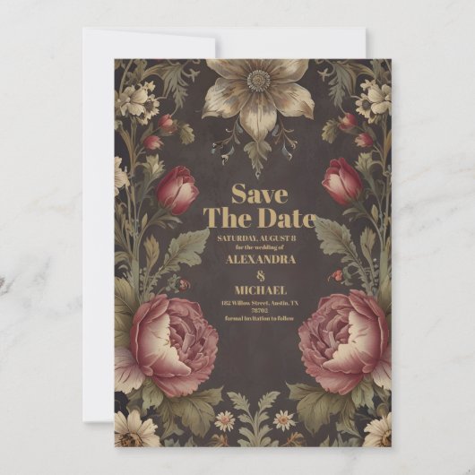 Save The Date Goth Floral Mariage victorien (Devant)