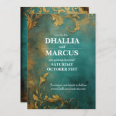 Save The Date Goth Floral Turquoise Et Or (Devant / Derrière)