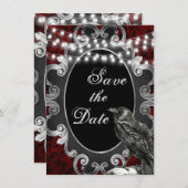 Save The Date Goth Frame, Crow et lumières sur le Mariage gothiq (Devant / Derrière)