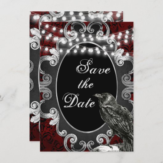 Save The Date Goth Frame, Crow et lumières sur le Mariage gothiq (Devant / Derrière)