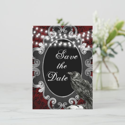 Save The Date Goth Frame, Crow et lumières sur le Mariage gothiq (Debout devant)