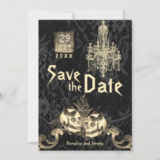 Save The Date Goth Octobre Squelette Halloween Mariage (Devant)