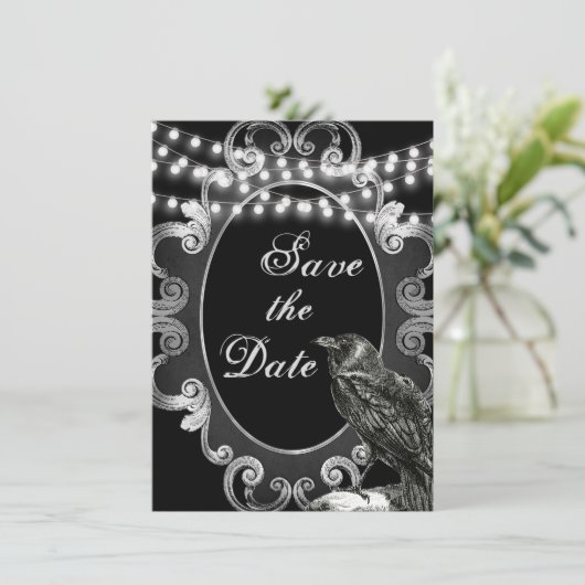 Save The Date Goth Ornate Frame, Crow et lumière Mariage gothiqu (Debout devant)
