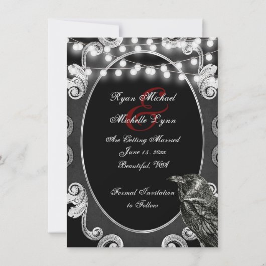 Save The Date Goth Ornate Frame, Crow et lumière Mariage gothiqu (Dos)