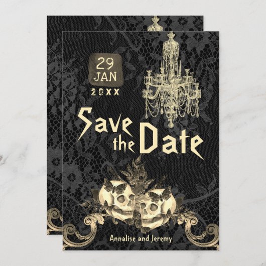 Save The Date Goth Skeleton Wedding Enregistrer La Date (Devant / Derrière)