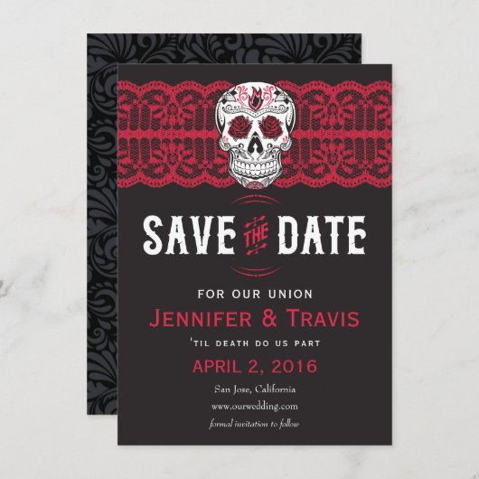 Save The Date Goth Skull Swirl & Lace Wedding Enregistrer les da (Devant / Derrière)