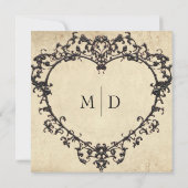 Save The Date Gothic Black Tan Parchment Filigree Heart Wedding (Dos)