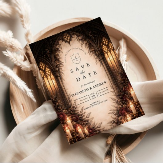 Save The Date Gothic Cathedral Candlelight Wedding