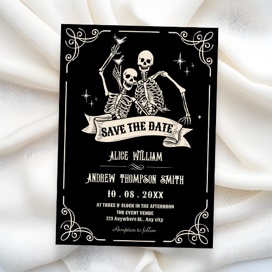 Save The Date Gothic skeleton cool wedding