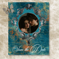 Gothique Antique Turquoise Gold Damask Photo Maria