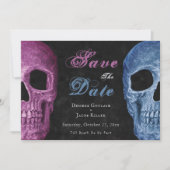 Save The Date Gothique Crâne rose Bleu Hallomariage Enregistrer  (Devant)