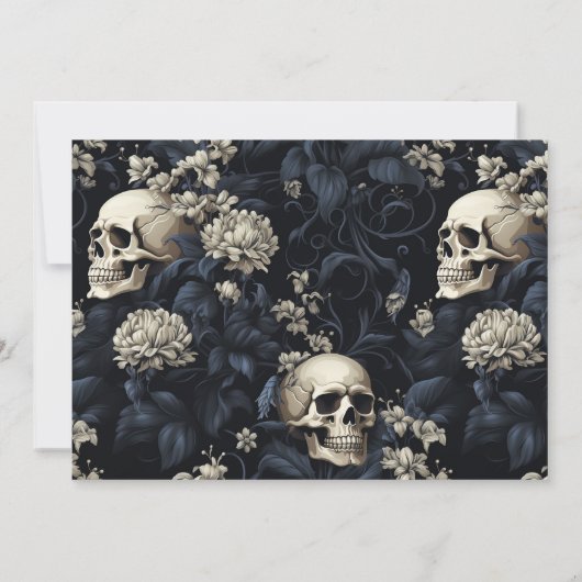 Save The Date Gothique Elégant Crânes Florales Mariage foncé (Dos)