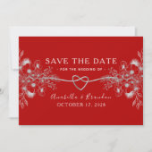 Save The Date Gothique Élégant Fleurs Rouges Mariage (Devant)