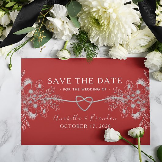 Save The Date Gothique Élégant Fleurs Rouges Mariage