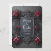 Save The Date Gothique Gris rouge floral Photo Enregistrer la da (Devant)