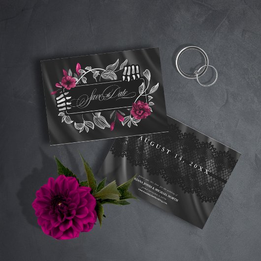 Save The Date Gothique Hallomariage Dentelle squelettique Bourgo