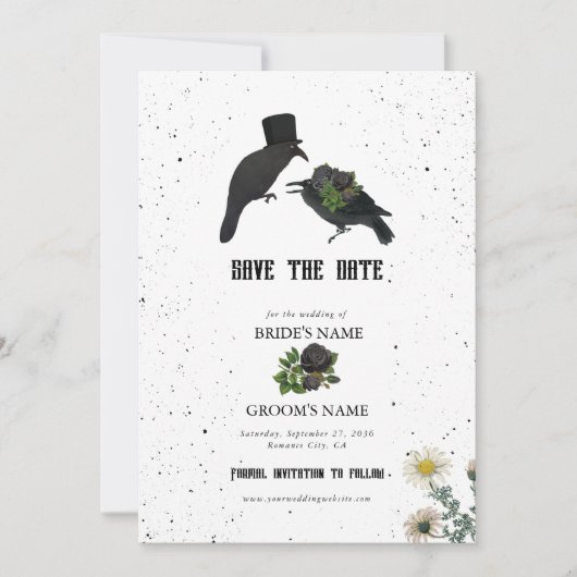 Save The Date Gothique Halloween noir Rose Corbeaux Mariage (Devant)