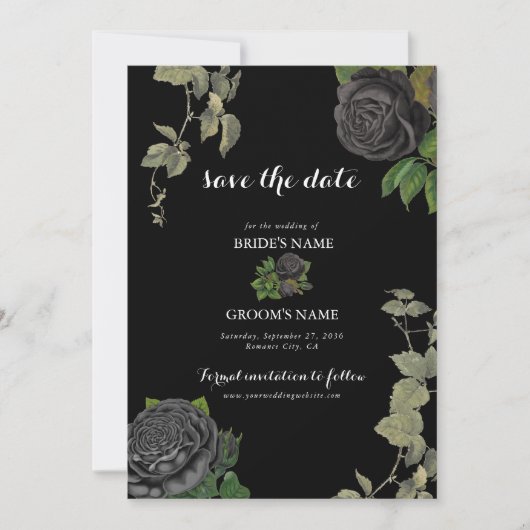 Save The Date Gothique Halloween Rose noir Mariage (Devant)