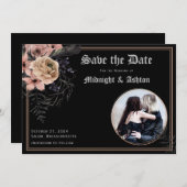 Save The Date Gothique Moody Floral Circle Photo Enregistrer la  (Devant / Derrière)