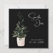 Save The Date Gothique Noir Arbre de Noël Mariage festif (Devant)