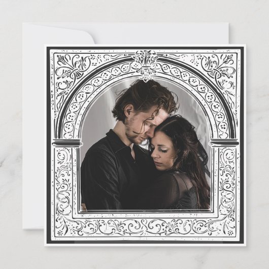 Save The Date Gothique Noir Blanc Médiéval Jusqu'à la mort Photo (Dos)